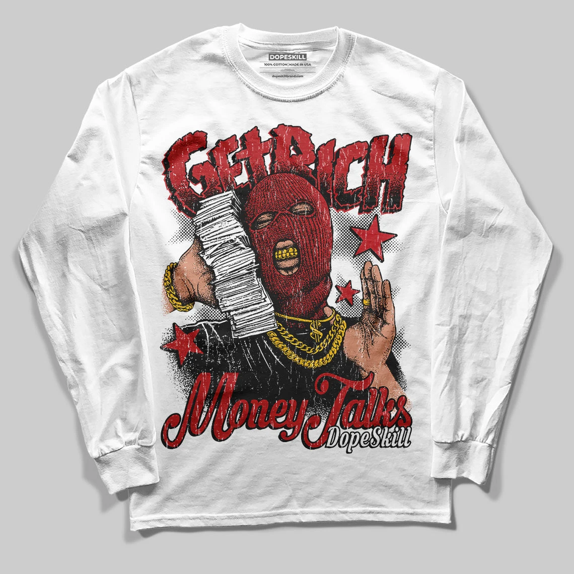 Flu Game 12s DopeSkill Long Sleeve T-Shirt Get Rich Graphic 2 Flu Game 12s DopeSkill Long Sleeve T-Shirt Get Rich Graphic - Image 2
