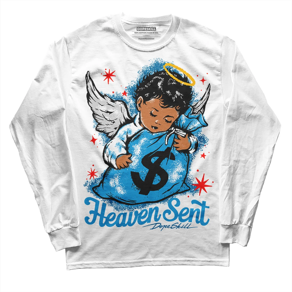 Military Blue 4s DopeSkill Long Sleeve T-Shirt Heaven Sent Graphic 1 Military Blue 4s DopeSkill Long Sleeve T-Shirt Heaven Sent Graphic