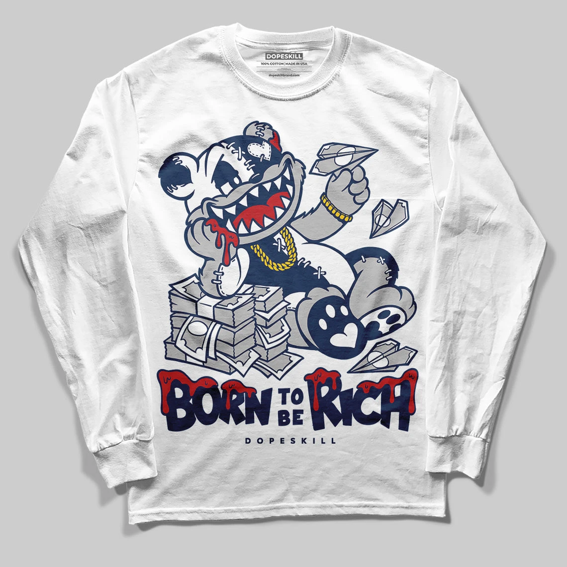 Summit White Navy 4s DopeSkill Long Sleeve T-Shirt Born To Be Rich Graphic 1 Summit White Navy 4s DopeSkill Long Sleeve T-Shirt Born To Be Rich Graphic