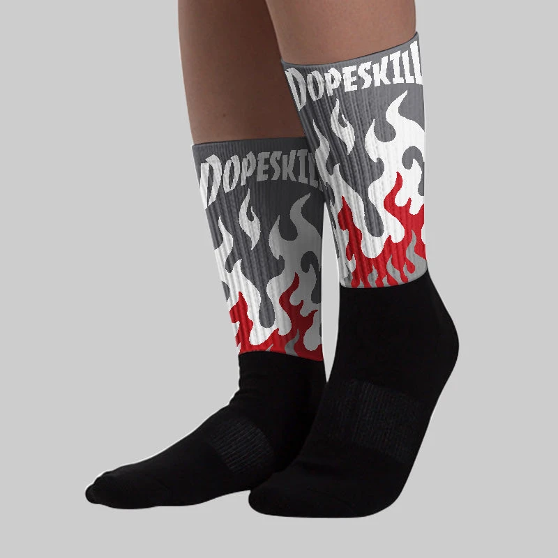Cement Grey 3s DopeSkill Sublimated Socks FIRE Graphic 2 Cement Grey 3s DopeSkill Sublimated Socks FIRE Graphic - Image 2