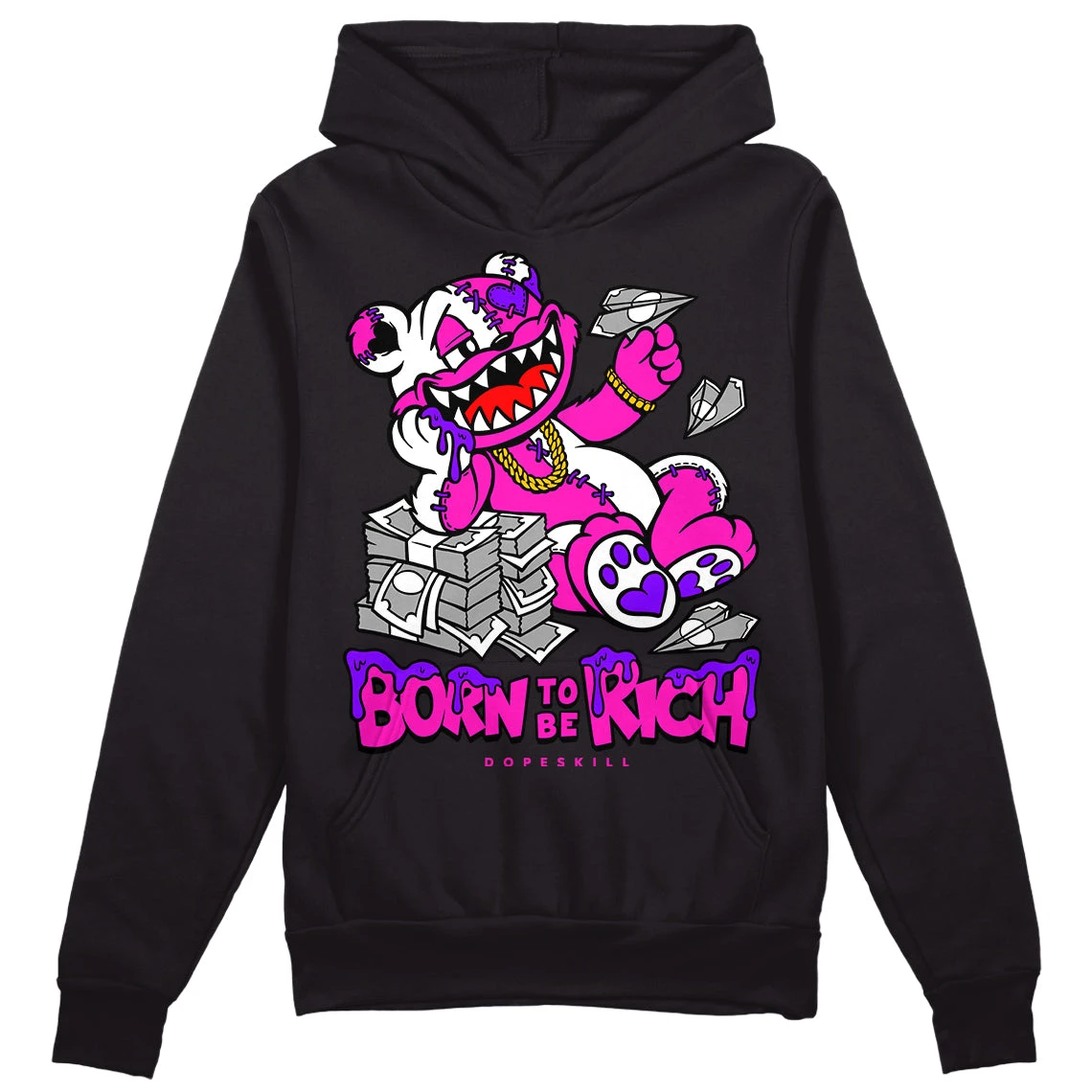 Dunk Active Fuchsia DopeSkill Hoodie Sweatshirt Born To Be Rich Graphic 2 Dunk Active Fuchsia DopeSkill Hoodie Sweatshirt Born To Be Rich Graphic - Image 2