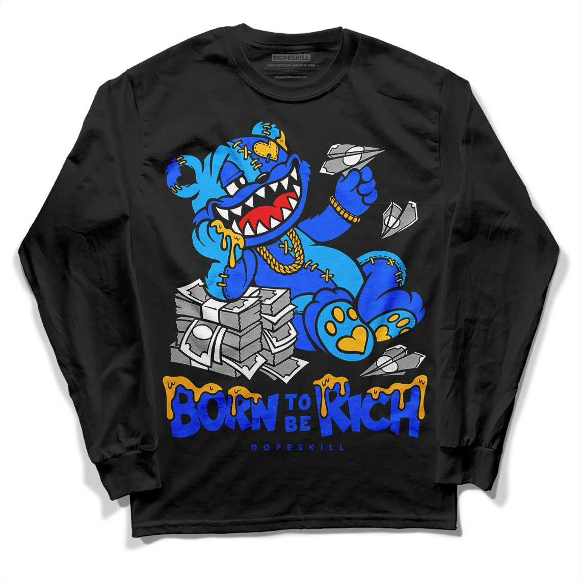 Royal Blue Collection DopeSkill Long Sleeve T-Shirt Born To Be Rich Graphic 2 Royal Blue Collection DopeSkill Long Sleeve T-Shirt Born To Be Rich Graphic - Image 2
