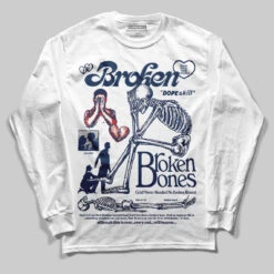 Summit White Navy 4s DopeSkill Long Sleeve T-Shirt Broken Bones Graphic