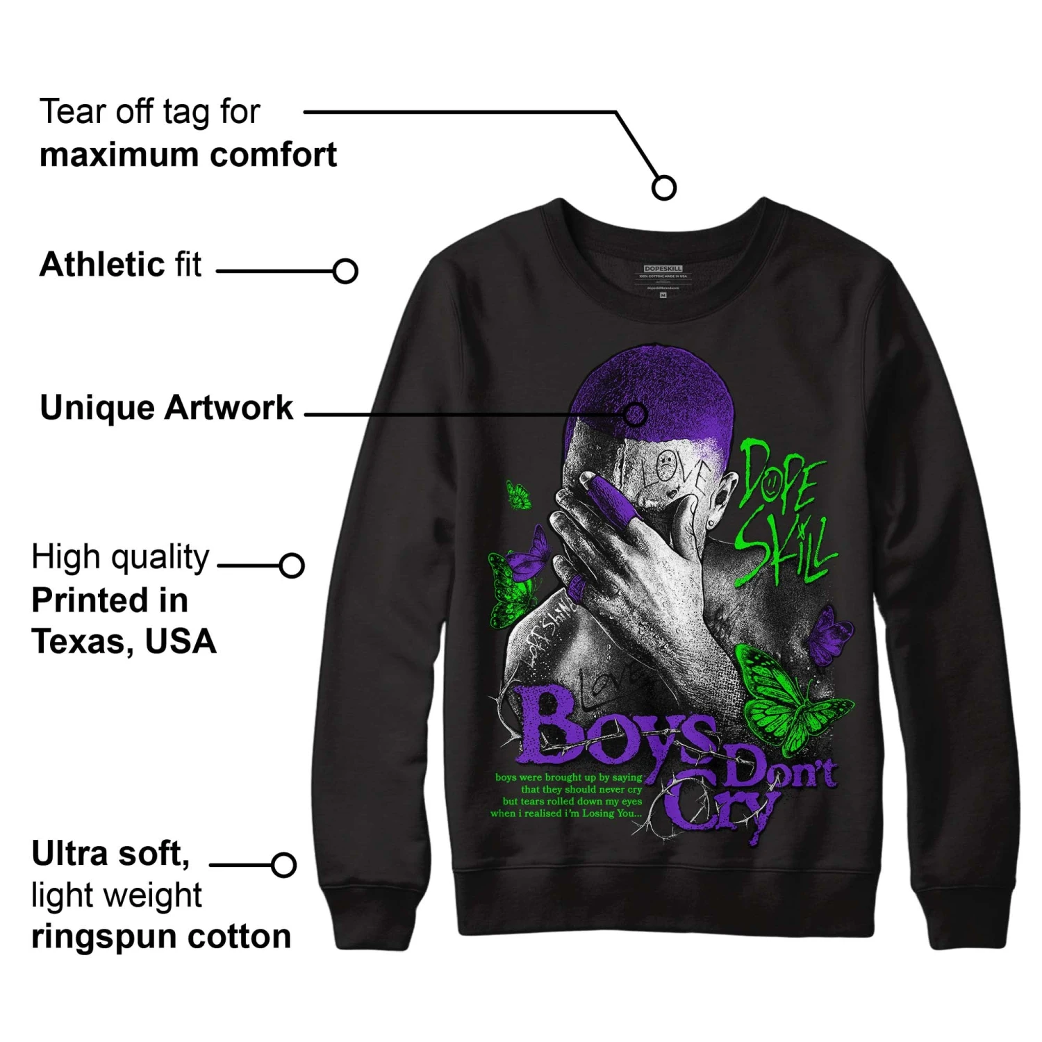 Court Purple 13s DopeSkill Sweatshirt Boys Don't Cry Graphic 3 Court Purple 13s DopeSkill Sweatshirt Boys Don't Cry Graphic - Image 3