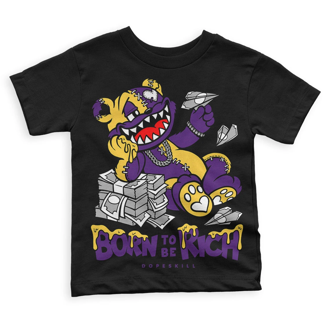 Field Purple 12s DopeSkill Toddler Kids T-shirt Born To Be Rich Graphic 2 Field Purple 12s DopeSkill Toddler Kids T-shirt Born To Be Rich Graphic - Image 2