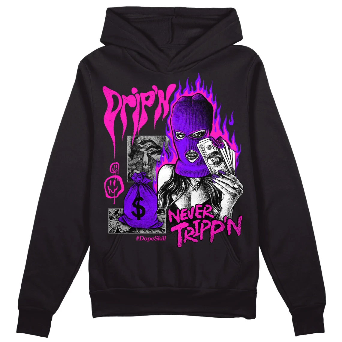 Dunk Active Fuchsia DopeSkill Hoodie Sweatshirt Drip'n Never Tripp'n Graphic 2 Dunk Active Fuchsia DopeSkill Hoodie Sweatshirt Drip'n Never Tripp'n Graphic - Image 2