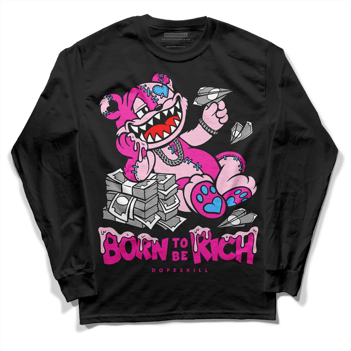 Pink Collection DopeSkill Long Sleeve T-Shirt Born To Be Rich Graphic 2 Pink Collection DopeSkill Long Sleeve T-Shirt Born To Be Rich Graphic - Image 2