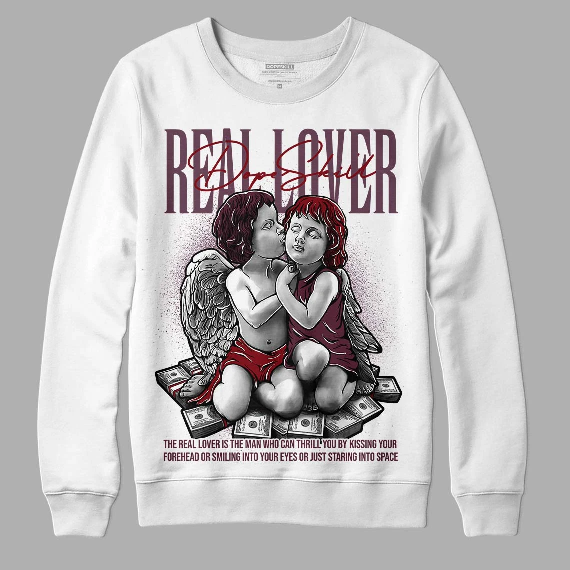 Burgundy 5s DopeSkill Sweatshirt Real Lover Graphic 1 Burgundy 5s DopeSkill Sweatshirt Real Lover Graphic