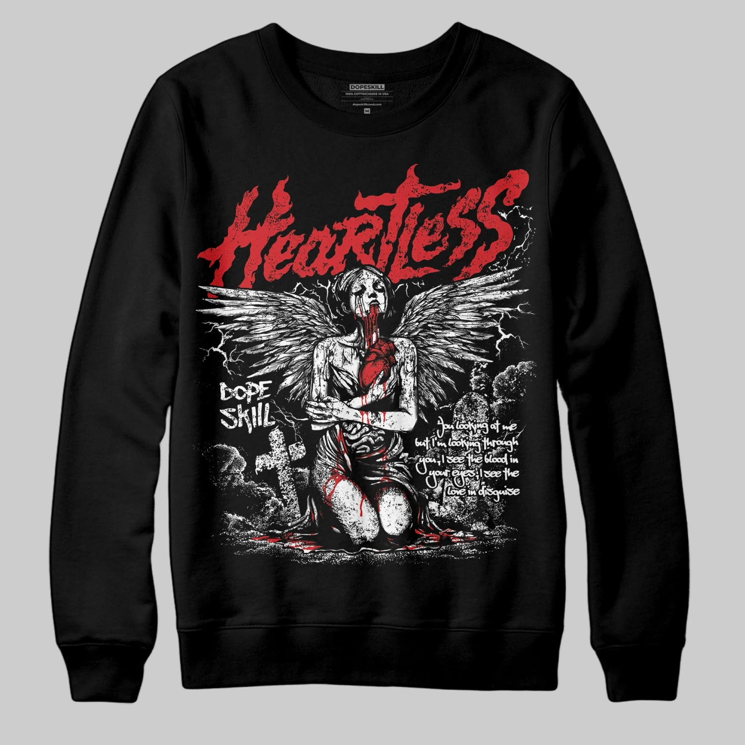 Fire Red 3s DopeSkill Sweatshirt Heartless Graphic 2 Fire Red 3s DopeSkill Sweatshirt Heartless Graphic - Image 2