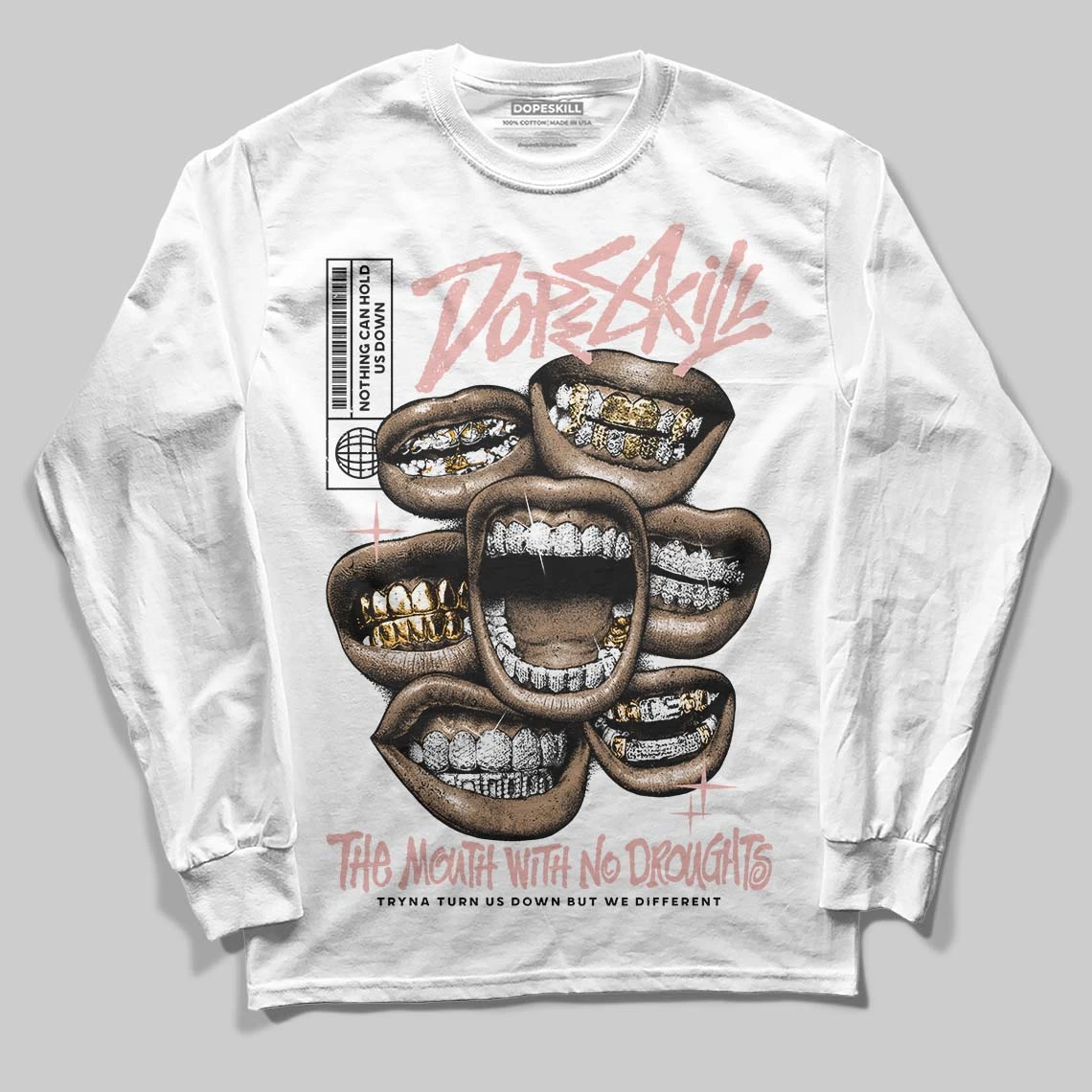Rust Pink 1s 2025 DopeSkill Long Sleeve T-Shirt The Mouth With No Droughts Graphic 2 Rust Pink 1s 2025 DopeSkill Long Sleeve T-Shirt The Mouth With No Droughts Graphic - Image 2