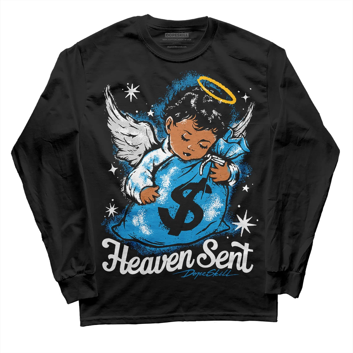 Military Blue 4s DopeSkill Long Sleeve T-Shirt Heaven Sent Graphic 2 Military Blue 4s DopeSkill Long Sleeve T-Shirt Heaven Sent Graphic - Image 2