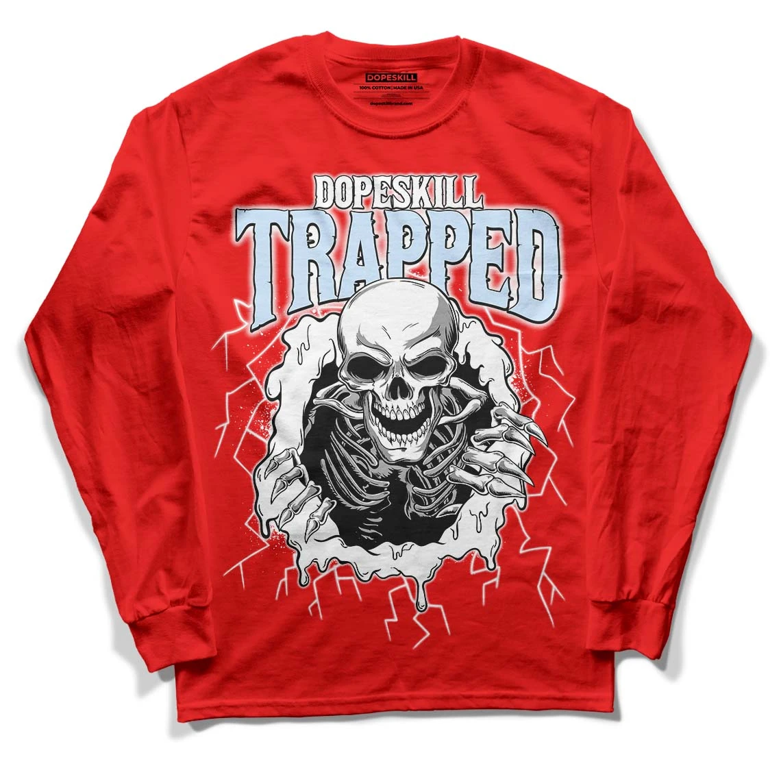 Cherry 11s DopeSkill Varsity Red Long Sleeve T-Shirt Trapped Halloween Graphic 1 Cherry 11s DopeSkill Varsity Red Long Sleeve T-Shirt Trapped Halloween Graphic