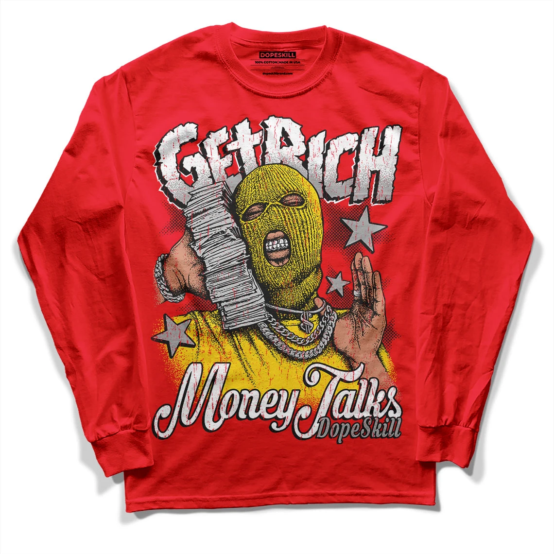 Red Thunder 4s DopeSkill Red Long Sleeve T-Shirt Get Rich Graphic 1 Red Thunder 4s DopeSkill Red Long Sleeve T-Shirt Get Rich Graphic