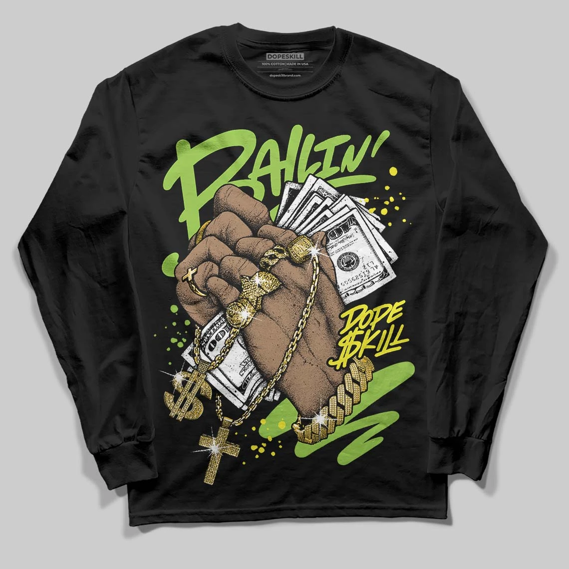 Neon Green Collection DopeSkill Long Sleeve T-Shirt Always Ballin' Graphic 1 Neon Green Collection DopeSkill Long Sleeve T-Shirt Always Ballin' Graphic