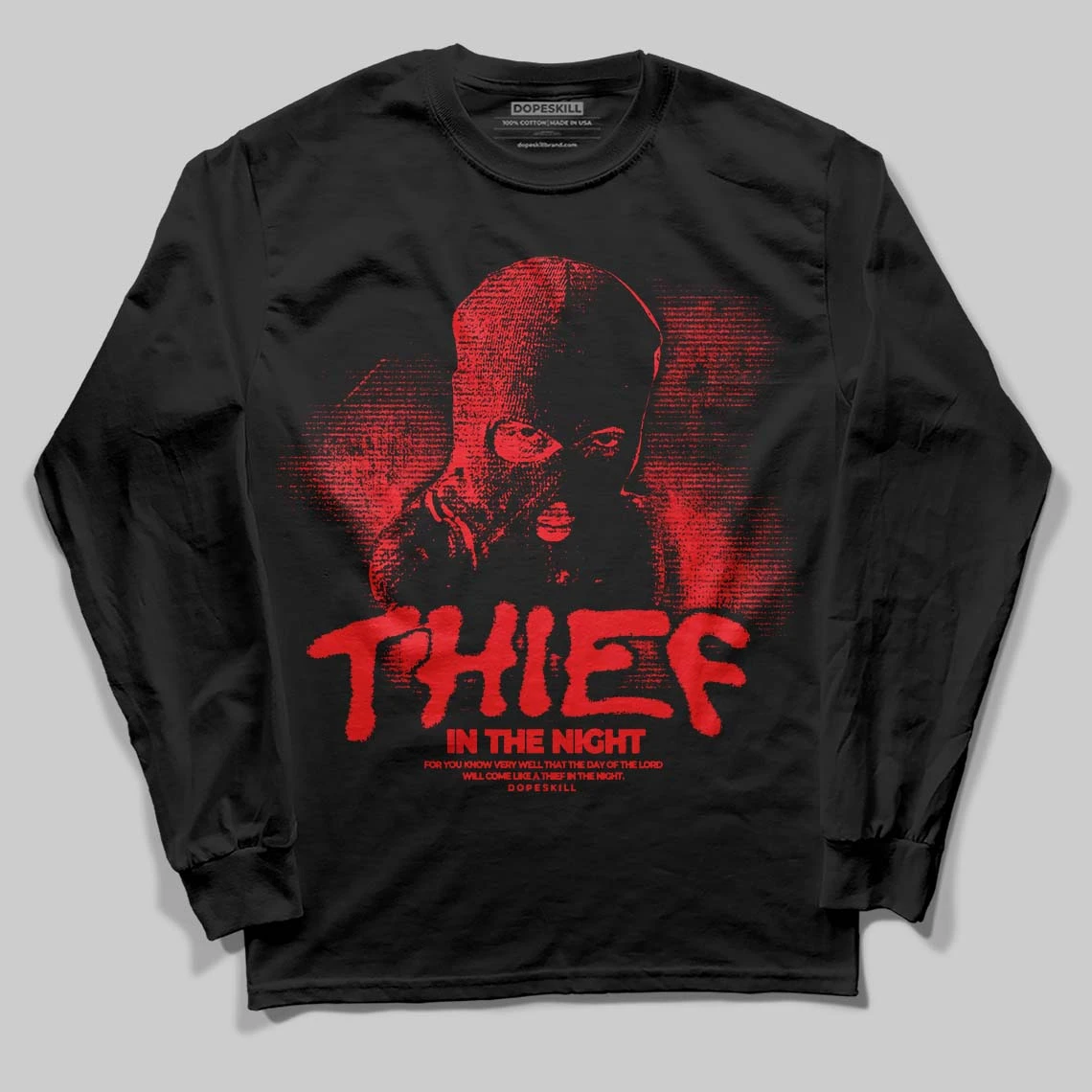 Red Collection DopeSkill Long Sleeve T-Shirt Thief In The Night Graphic 1 Red Collection DopeSkill Long Sleeve T-Shirt Thief In The Night Graphic