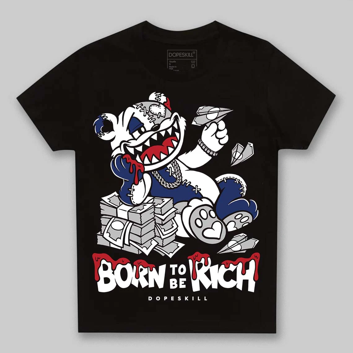 Rare Air Deep Royal Blue 1s DopeSkill Toddler Kids T-shirt Born To Be Rich Graphic 2 Rare Air Deep Royal Blue 1s DopeSkill Toddler Kids T-shirt Born To Be Rich Graphic - Image 2