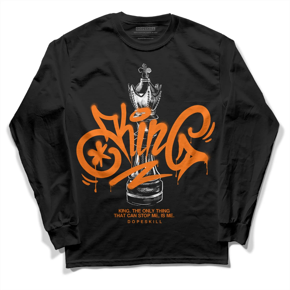 Orange Black White DopeSkill Long Sleeve T-Shirt King Chess Graphic 2 Orange Black White DopeSkill Long Sleeve T-Shirt King Chess Graphic - Image 2