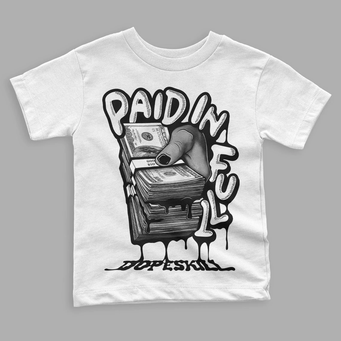 Panda White Black Dunk Low DopeSkill Toddler Kids T-shirt Paid In Full Graphic 2 Panda White Black Dunk Low DopeSkill Toddler Kids T-shirt Paid In Full Graphic - Image 2