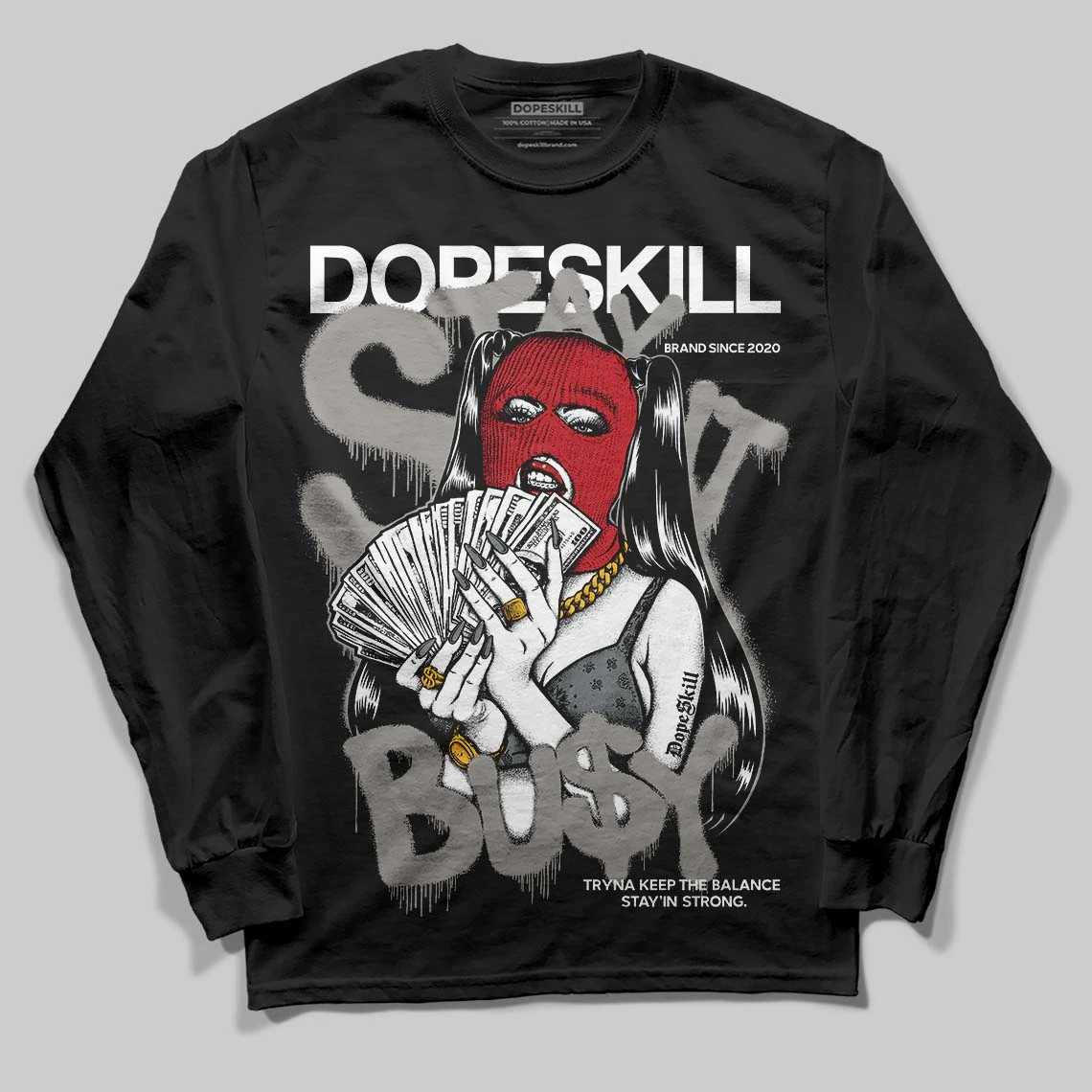 Cool Grey 9s DopeSkill Long Sleeve T-Shirt Stay It Busy Graphic 2 Cool Grey 9s DopeSkill Long Sleeve T-Shirt Stay It Busy Graphic - Image 2