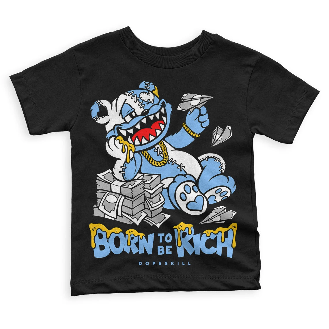 Powder Blue 9s DopeSkill Toddler Kids T-shirt Born To Be Rich Graphic 2 Powder Blue 9s DopeSkill Toddler Kids T-shirt Born To Be Rich Graphic - Image 2