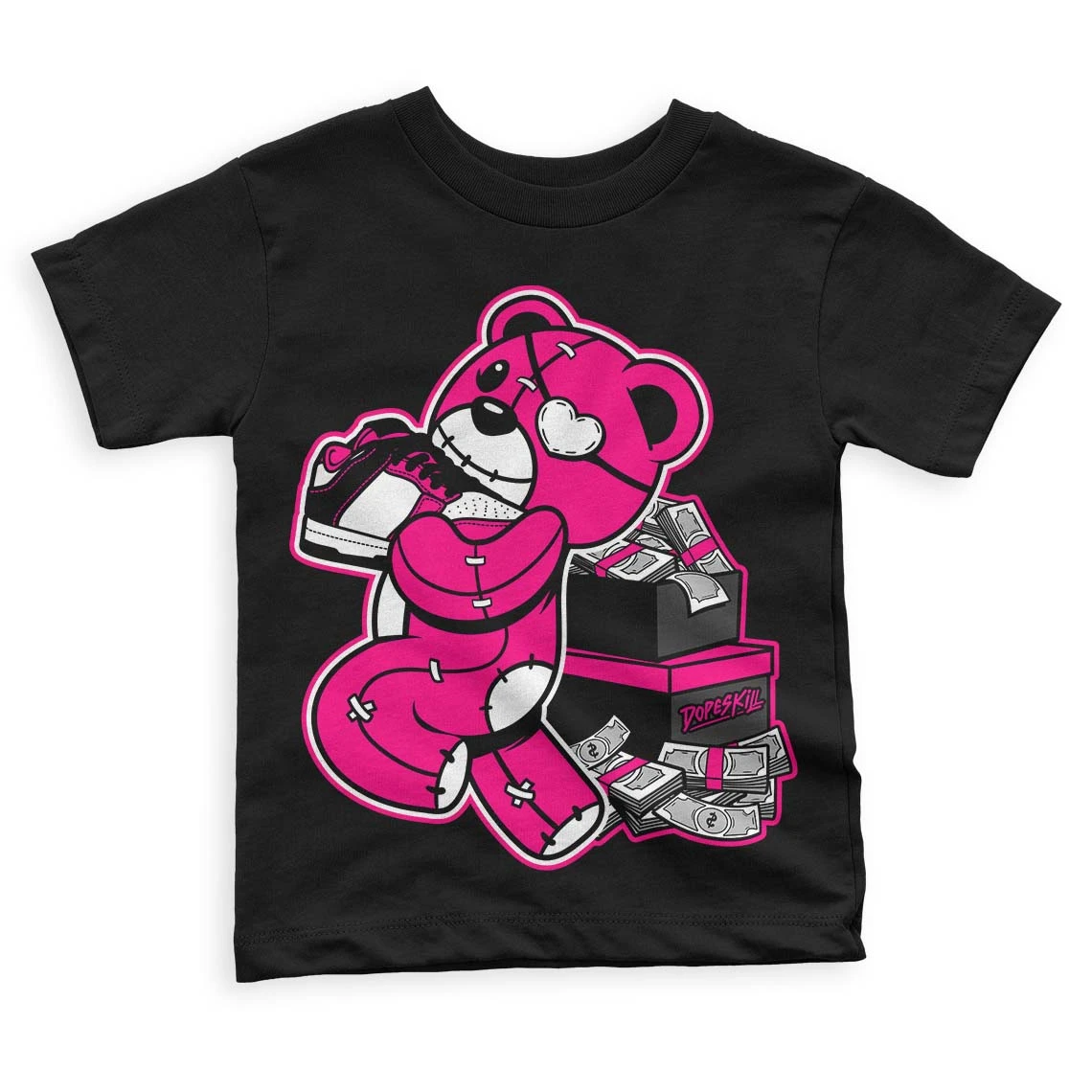 Fierce Pink 1s DopeSkill Toddler Kids T-shirt Bear Steals Sneaker Graphic 2 Fierce Pink 1s DopeSkill Toddler Kids T-shirt Bear Steals Sneaker Graphic - Image 2