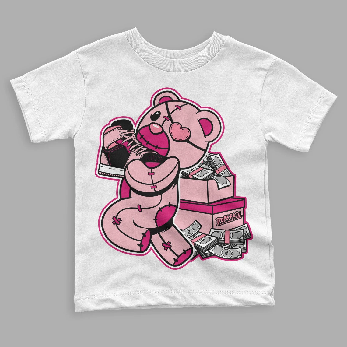 Coral Chalk 1s Mid DopeSkill Toddler Kids T-shirt Bear Steals Sneaker Graphic 2 Coral Chalk 1s Mid DopeSkill Toddler Kids T-shirt Bear Steals Sneaker Graphic - Image 2