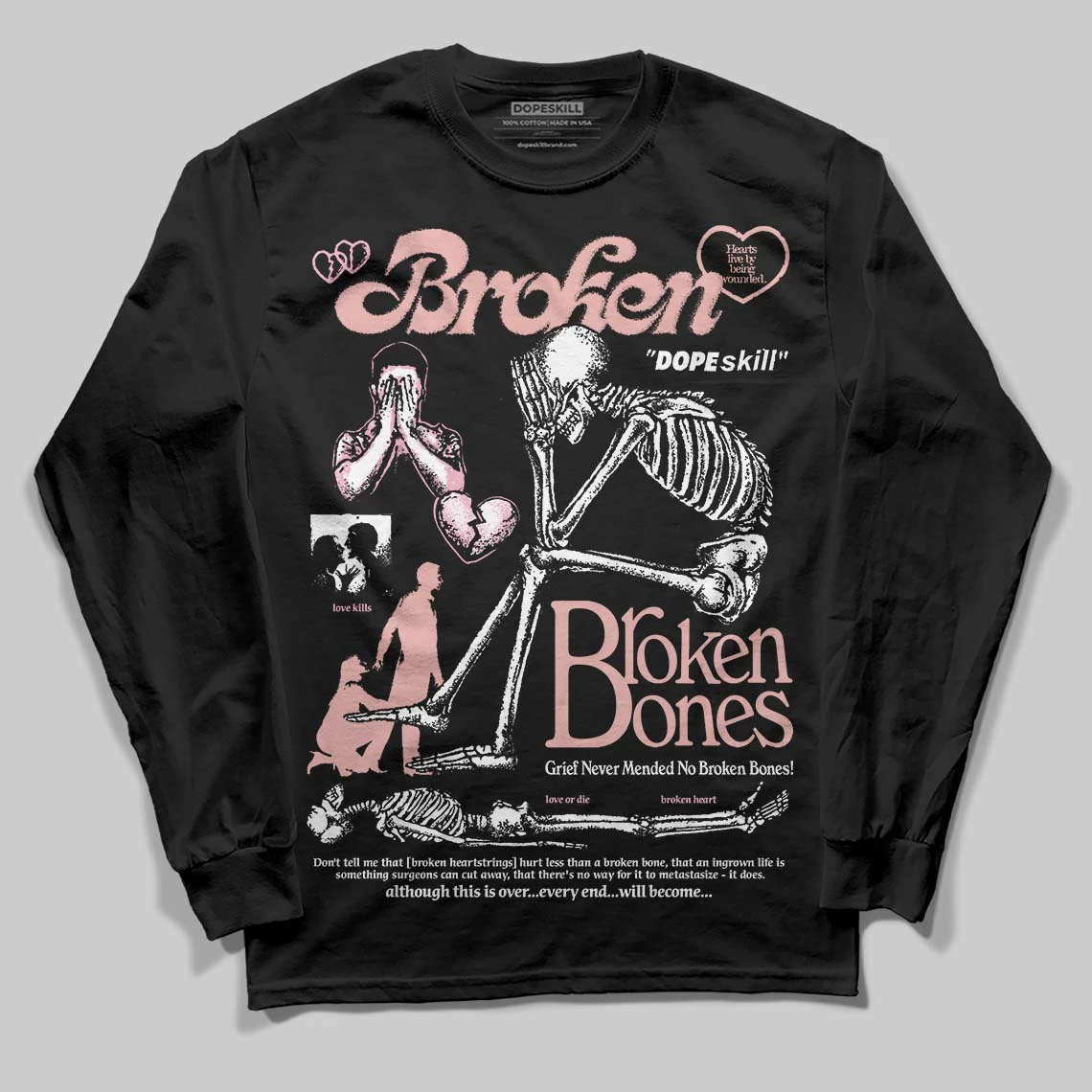 Rust Pink 1s 2025 DopeSkill Long Sleeve T-Shirt Broken Bones Graphic 1 Rust Pink 1s 2025 DopeSkill Long Sleeve T-Shirt Broken Bones Graphic