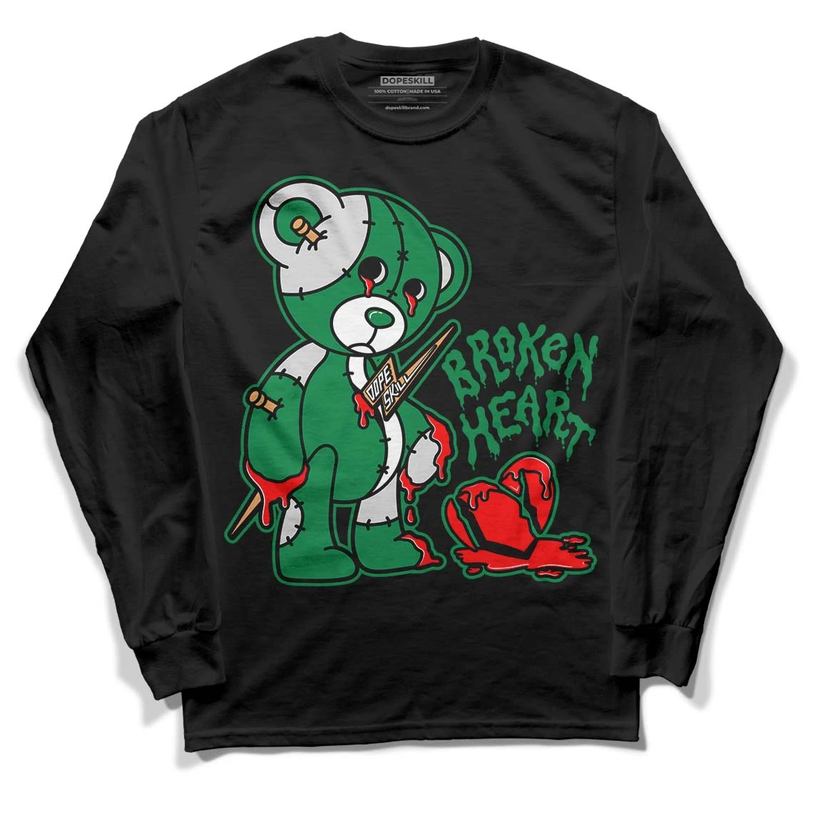 Pine Green 4s DopeSkill Long Sleeve T-Shirt Broken Heart Graphic 2 Pine Green 4s DopeSkill Long Sleeve T-Shirt Broken Heart Graphic - Image 2