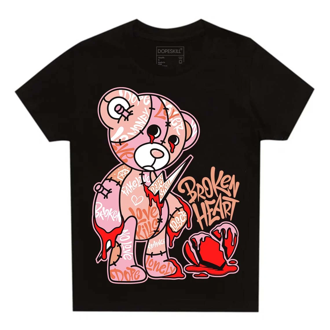 Legend Pink 11s DopeSkill Toddler Kids T-shirt Broken Heart Graphic 2 Legend Pink 11s DopeSkill Toddler Kids T-shirt Broken Heart Graphic - Image 2
