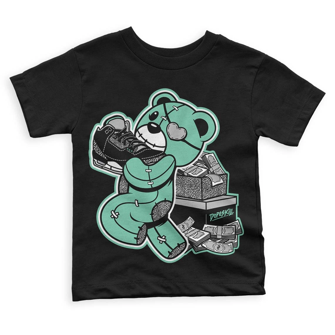 Green Glow 3s DopeSkill Toddler Kids T-shirt Bear Steals Sneaker Graphic 1 Green Glow 3s DopeSkill Toddler Kids T-shirt Bear Steals Sneaker Graphic