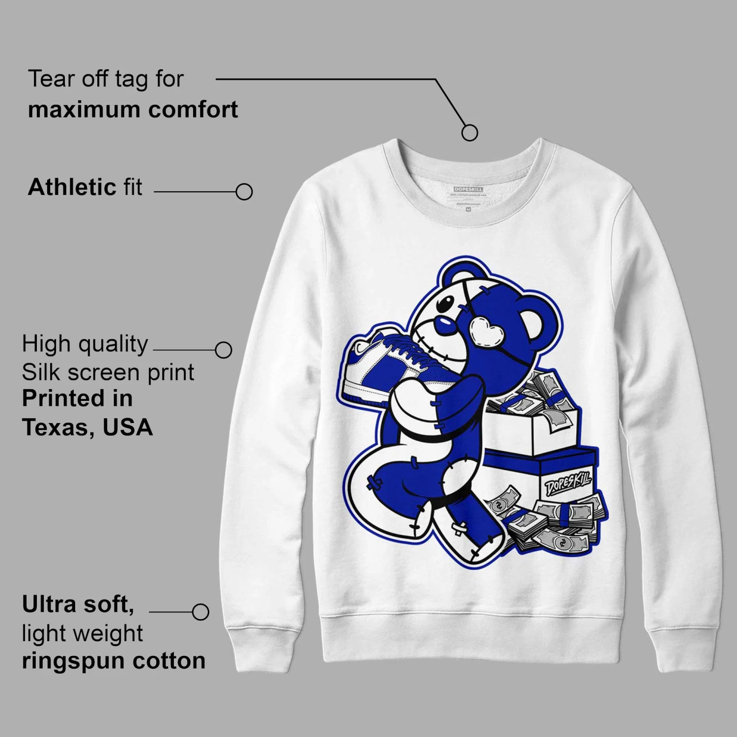 Racer Blue White Dunk Low DopeSkill Sweatshirt Bear Steals Sneaker Graphic 3 Racer Blue White Dunk Low DopeSkill Sweatshirt Bear Steals Sneaker Graphic - Image 3