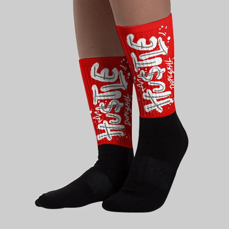 Fire Red 3s DopeSkill Sublimated Socks Hustle Graphic 2 Fire Red 3s DopeSkill Sublimated Socks Hustle Graphic - Image 2