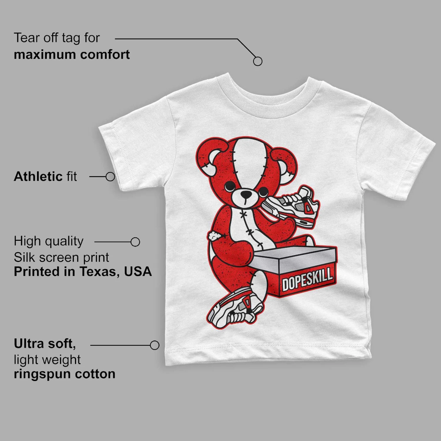 Red Cement 4S DopeSkill Toddler Kids T-shirt Sneakerhead BEAR Graphic 3 Red Cement 4S DopeSkill Toddler Kids T-shirt Sneakerhead BEAR Graphic - Image 3