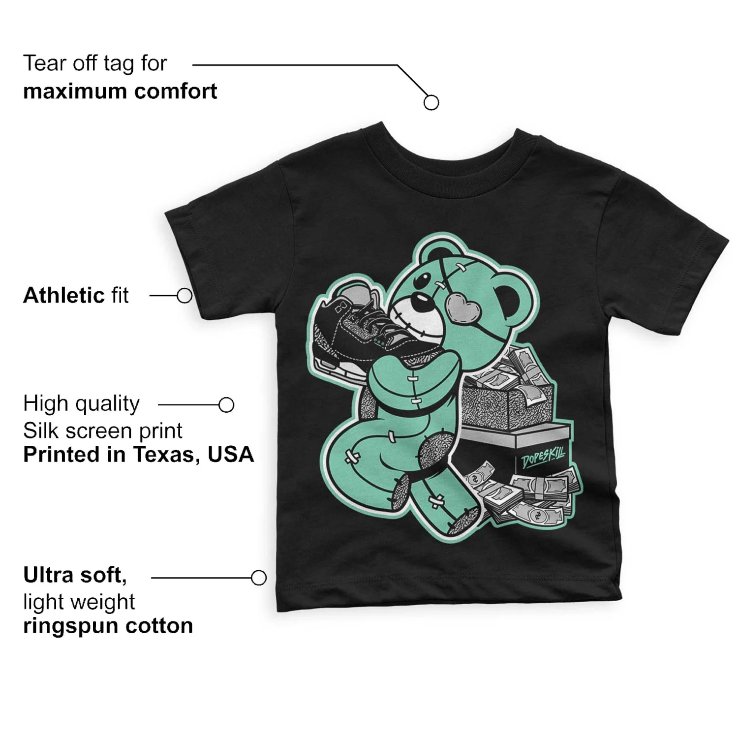 Green Glow 3s DopeSkill Toddler Kids T-shirt Bear Steals Sneaker Graphic 3 Green Glow 3s DopeSkill Toddler Kids T-shirt Bear Steals Sneaker Graphic - Image 3