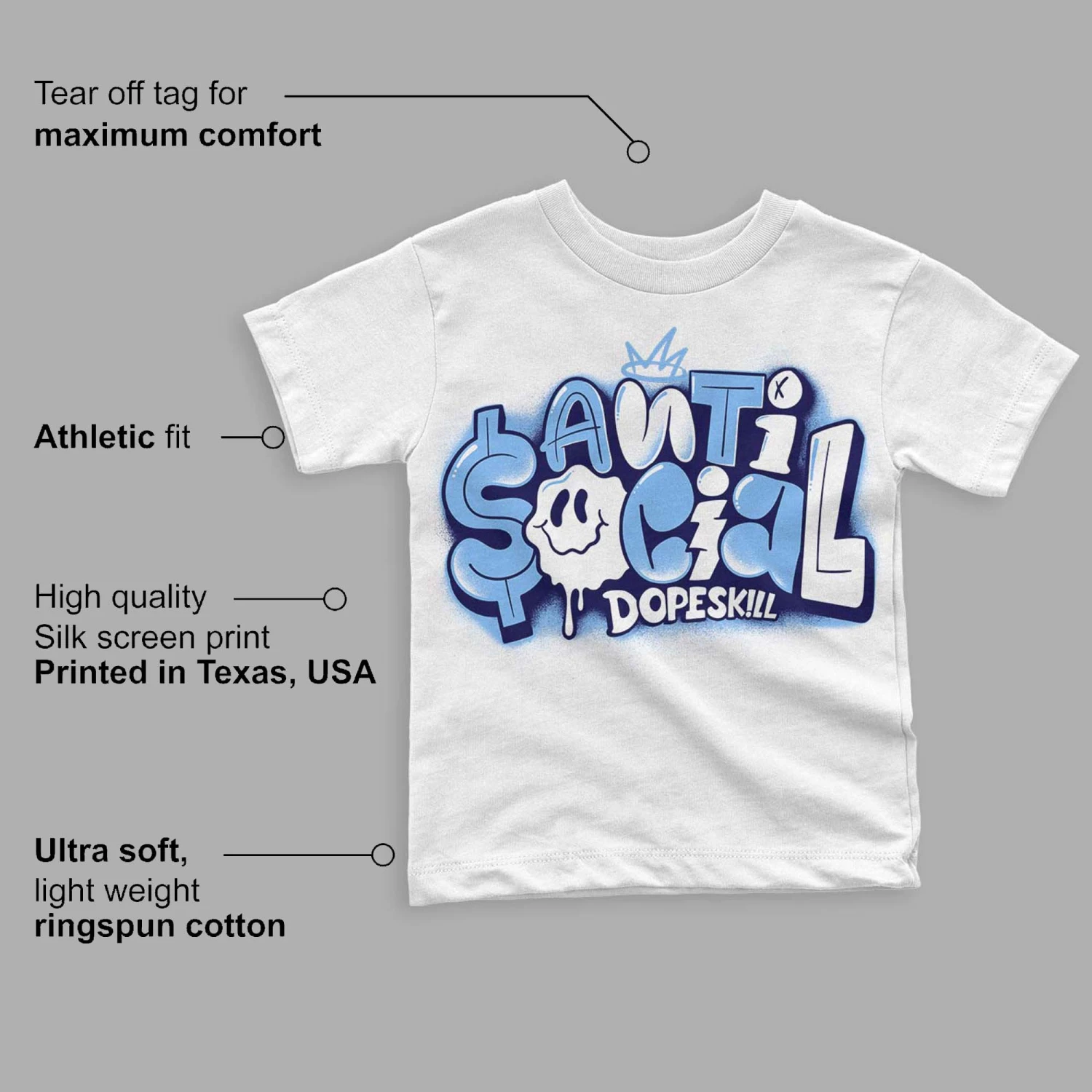 University Blue 6s DopeSkill Toddler Kids T-shirt Anti Social Graphic 3 University Blue 6s DopeSkill Toddler Kids T-shirt Anti Social Graphic - Image 3