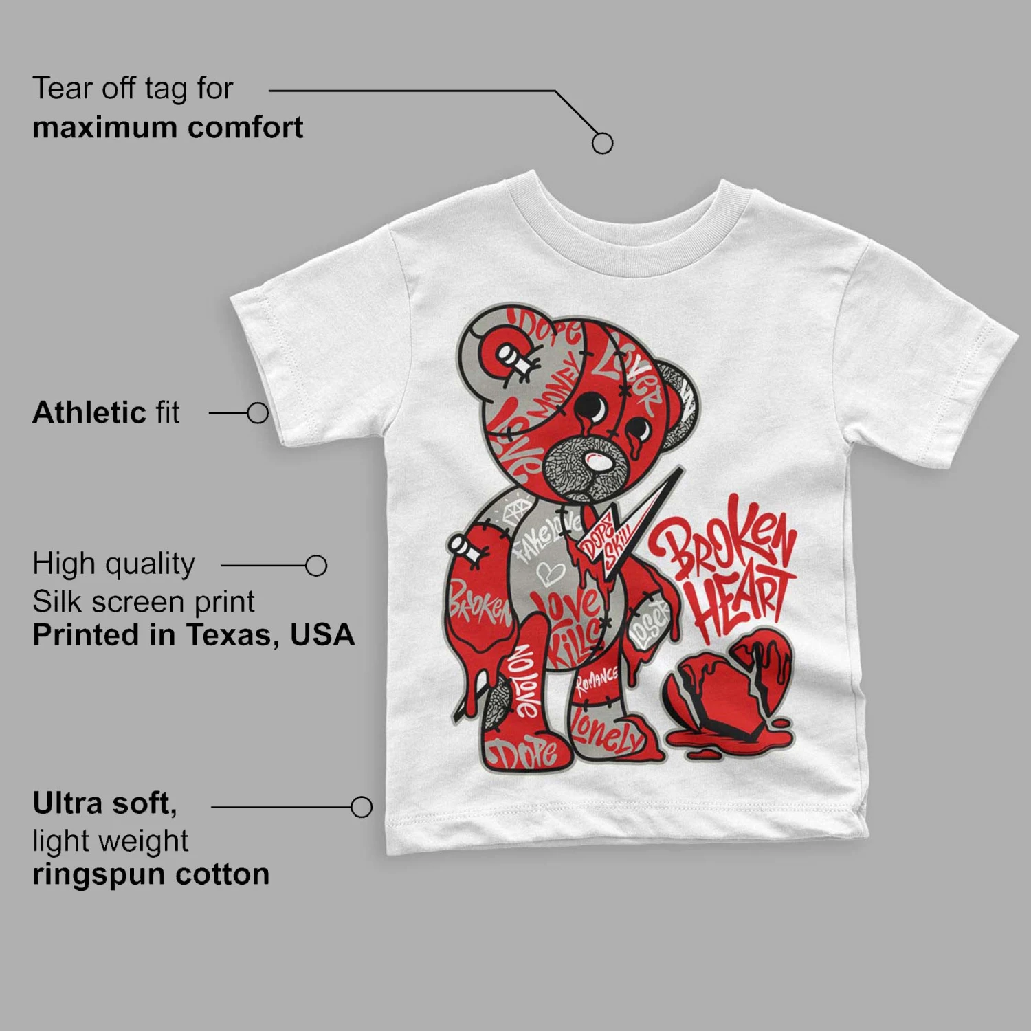 Fire Red 3s DopeSkill Toddler Kids T-shirt Broken Heart Graphic 3 Fire Red 3s DopeSkill Toddler Kids T-shirt Broken Heart Graphic - Image 3