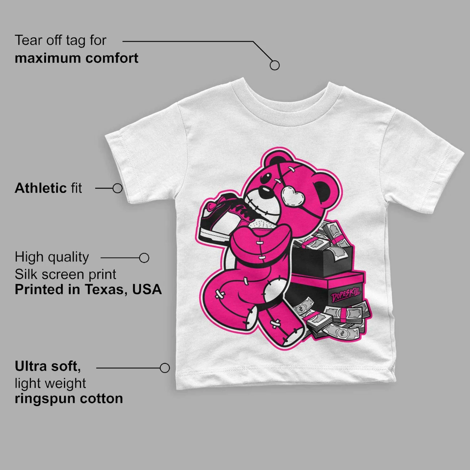 Fierce Pink 1s DopeSkill Toddler Kids T-shirt Bear Steals Sneaker Graphic 3 Fierce Pink 1s DopeSkill Toddler Kids T-shirt Bear Steals Sneaker Graphic - Image 3