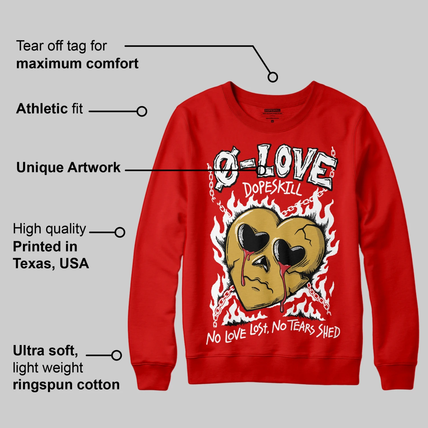 Bred Velvet 11s DopeSkill Red Sweatshirt Crying Heart Graphic 2 Bred Velvet 11s DopeSkill Red Sweatshirt Crying Heart Graphic - Image 2