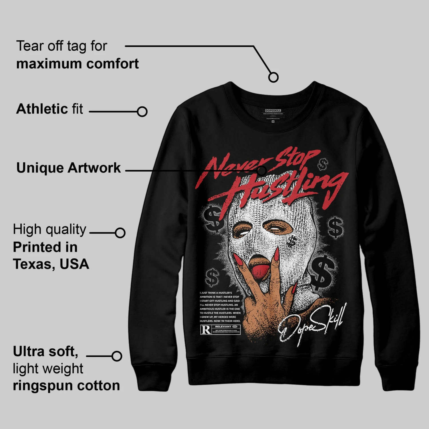 Bred Velvet 11s DopeSkill Sweatshirt Never Stop Hustling Graphic 3 Bred Velvet 11s DopeSkill Sweatshirt Never Stop Hustling Graphic - Image 3
