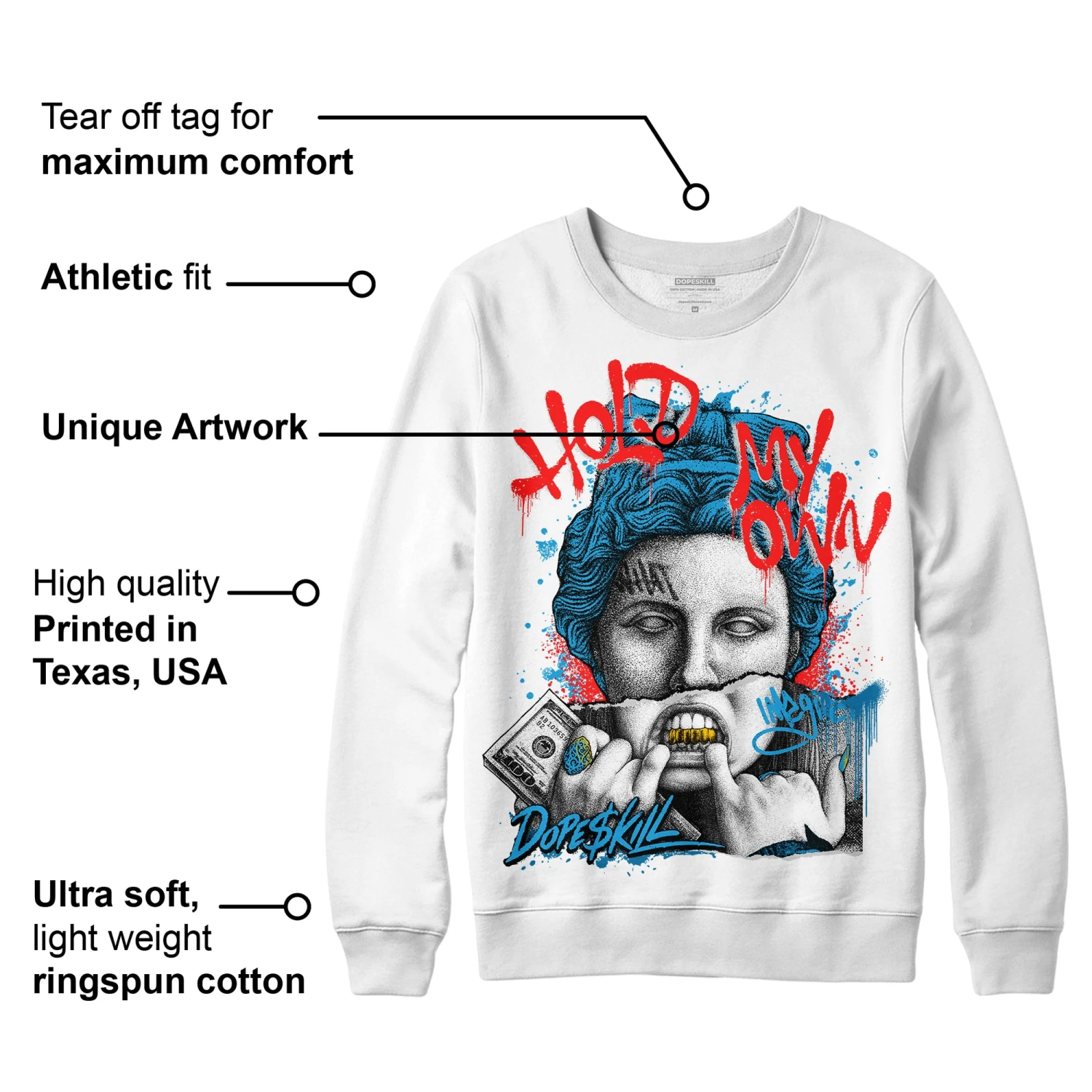 Military Blue 4s DopeSkill Sweatshirt Hold My Own Graphic 3 Military Blue 4s DopeSkill Sweatshirt Hold My Own Graphic - Image 3