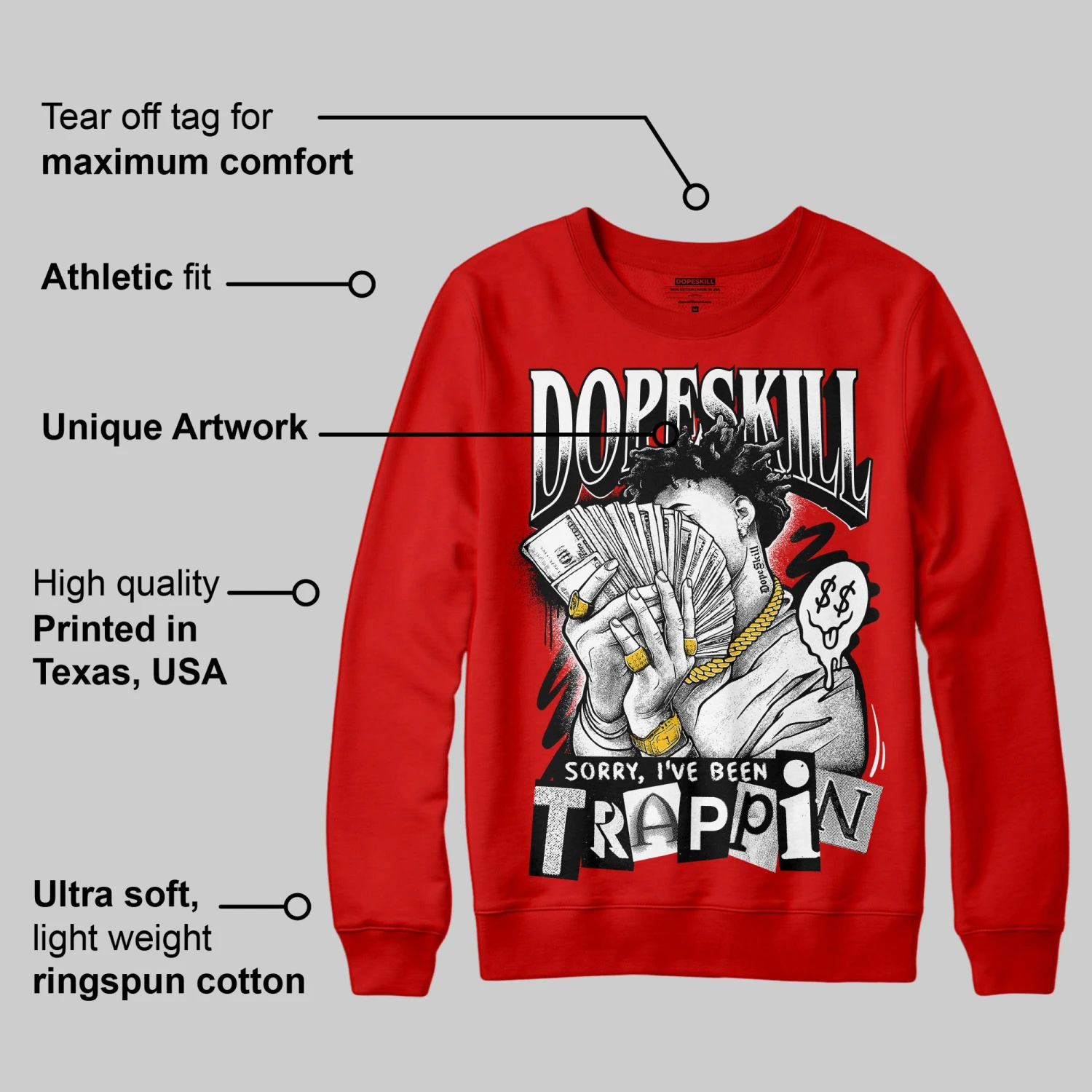 Bred Velvet 11s DopeSkill Red Sweatshirt Sorry I've Been Trappin Graphic 2 Bred Velvet 11s DopeSkill Red Sweatshirt Sorry I've Been Trappin Graphic - Image 2