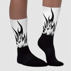 85 Black White 1s Sublimated Socks FIRE Graphic -Dopeskill Brand chan1 91b22539 a21b 4c82 8dc4 73f4376bcfd7