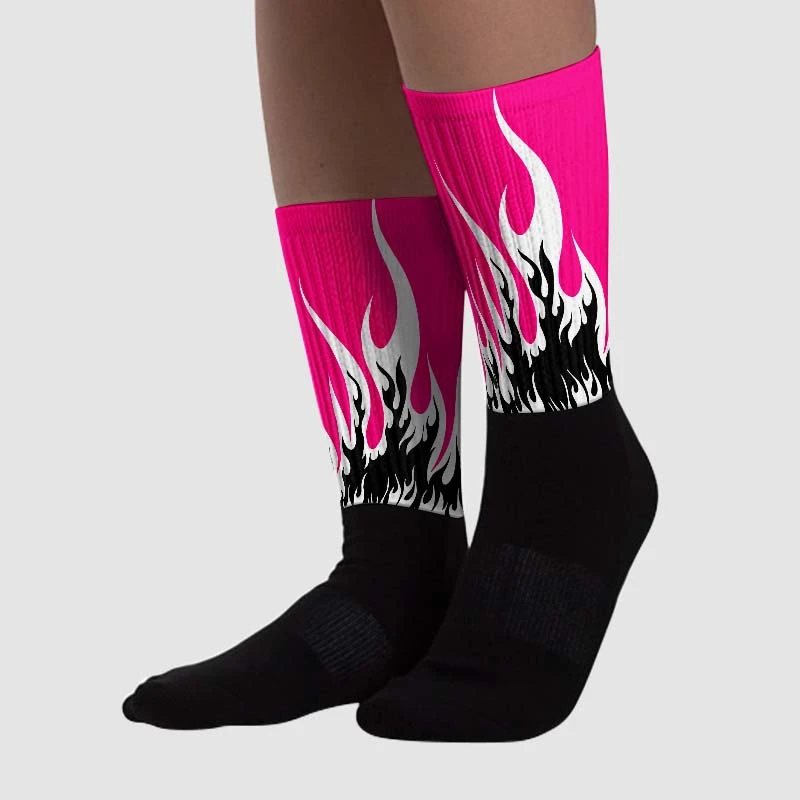 Fierce Pink 1s DopeSkill Sublimated Socks FIRE Graphic 2 Fierce Pink 1s DopeSkill Sublimated Socks FIRE Graphic - Image 2
