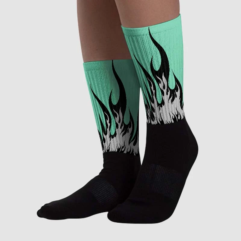 Green Glow 3s DopeSkill Sublimated Socks FIRE Graphic 2 Green Glow 3s DopeSkill Sublimated Socks FIRE Graphic - Image 2