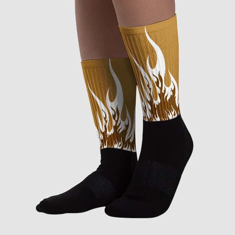 Wheat 13s DopeSkill Sublimated Socks FIRE Graphic 2 Wheat 13s DopeSkill Sublimated Socks FIRE Graphic - Image 2