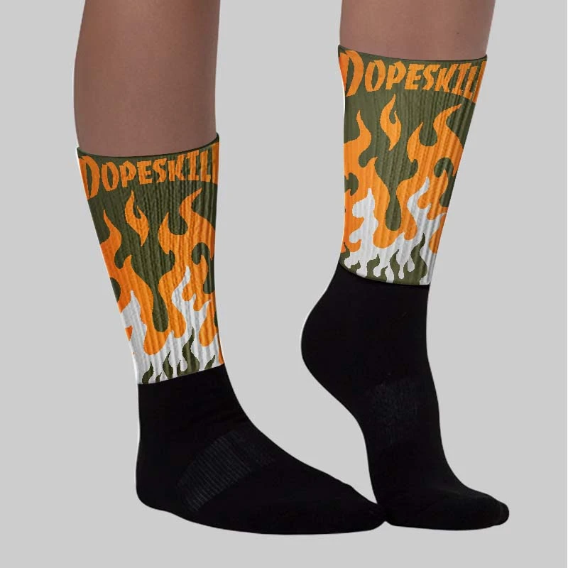 Olive 5s DopeSkill Sublimated Socks FIRE Graphic 2 Olive 5s DopeSkill Sublimated Socks FIRE Graphic - Image 2