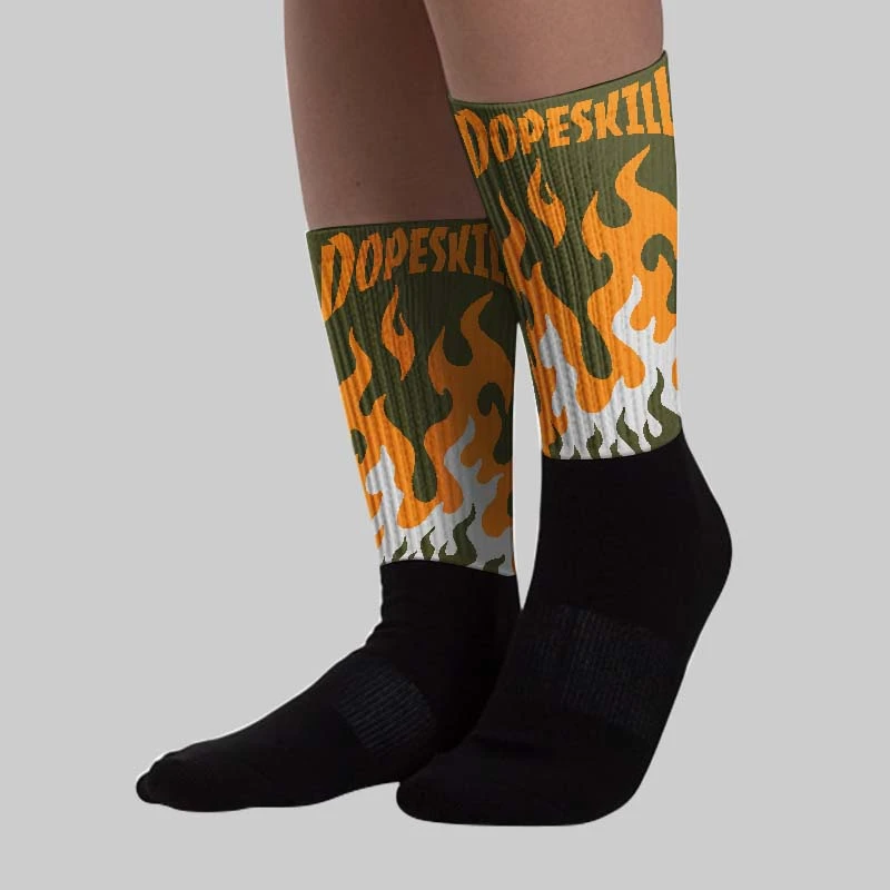 Olive 5s DopeSkill Sublimated Socks FIRE Graphic 3 Olive 5s DopeSkill Sublimated Socks FIRE Graphic - Image 3