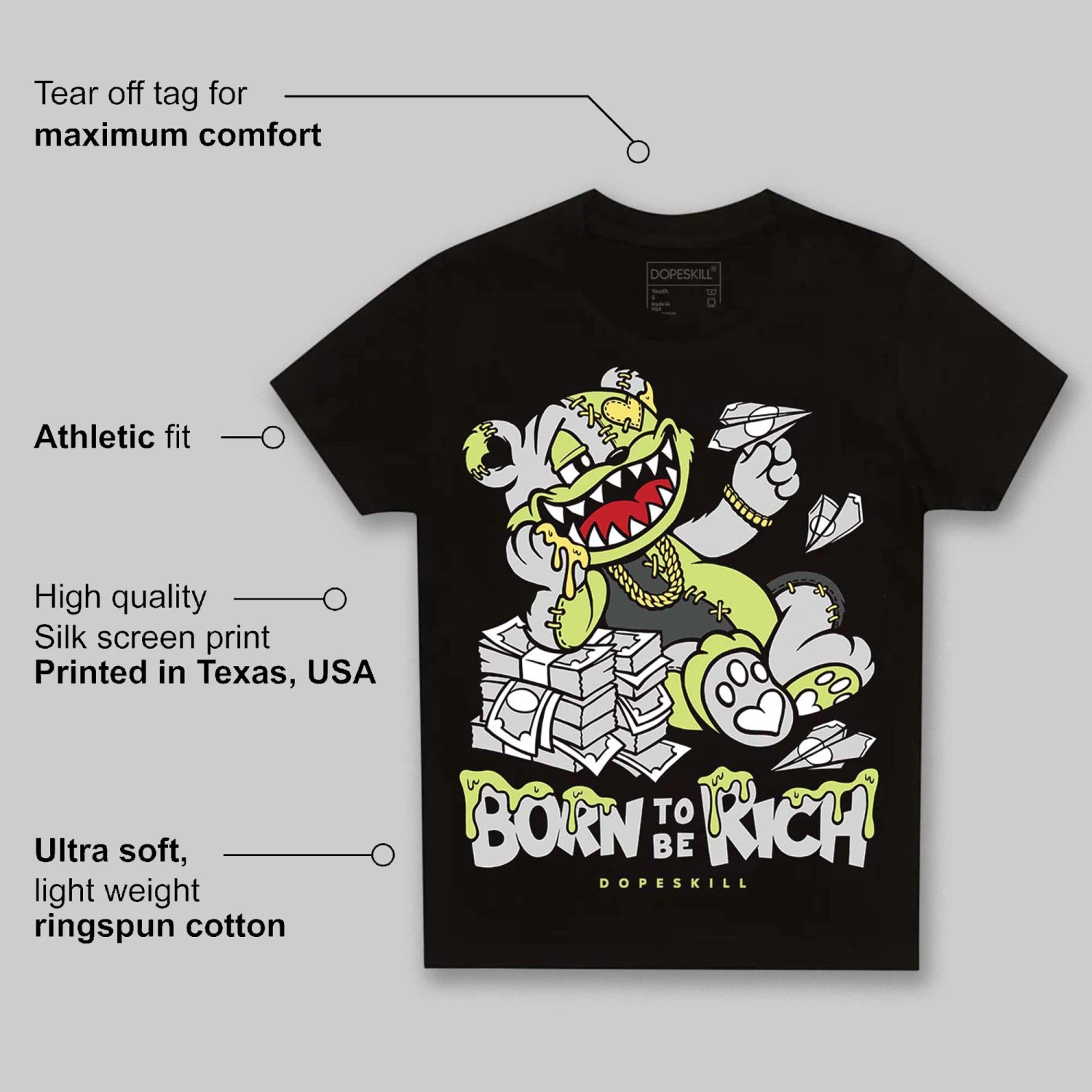 Light Lemon Twist 4s DopeSkill Toddler Kids T-shirt Born To Be Rich Graphic 3 Light Lemon Twist 4s DopeSkill Toddler Kids T-shirt Born To Be Rich Graphic - Image 3