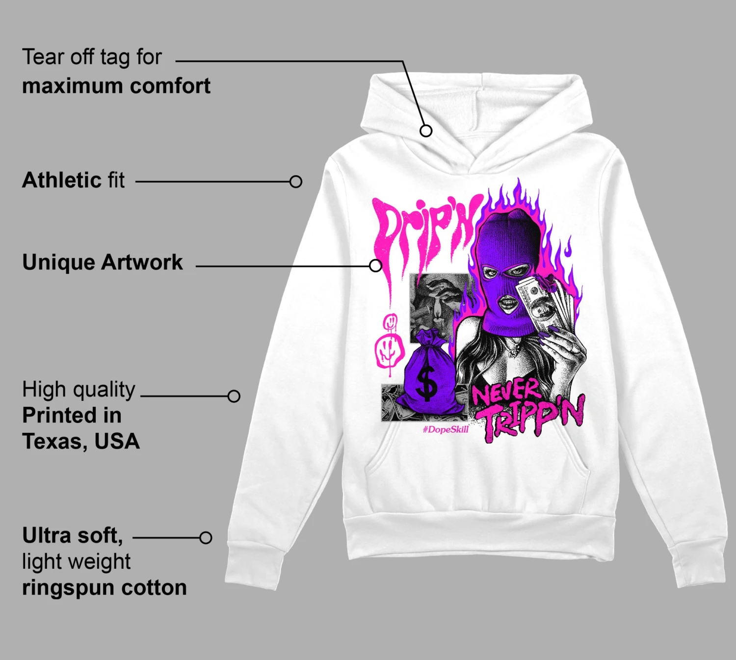 Dunk Active Fuchsia DopeSkill Hoodie Sweatshirt Drip'n Never Tripp'n Graphic 3 Dunk Active Fuchsia DopeSkill Hoodie Sweatshirt Drip'n Never Tripp'n Graphic - Image 3