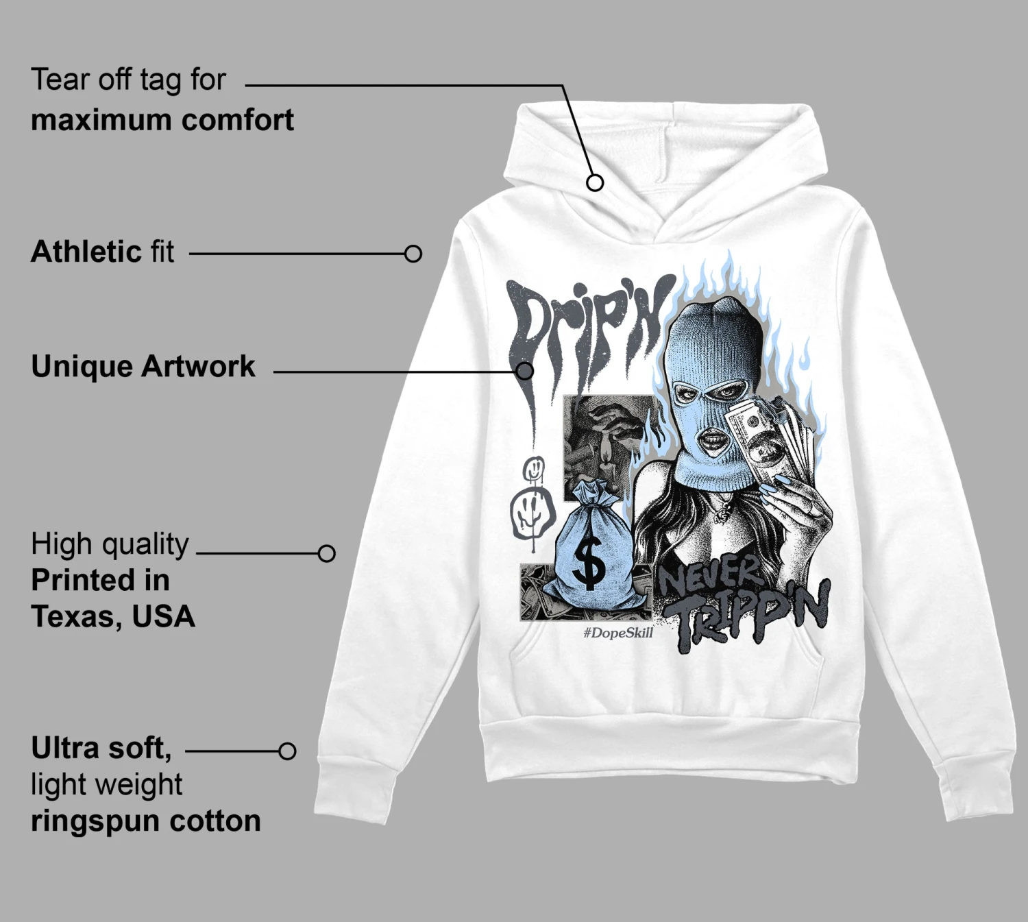 Cool Grey 11s DopeSkill Hoodie Sweatshirt Drip'n Never Tripp'n Graphic 3 Cool Grey 11s DopeSkill Hoodie Sweatshirt Drip'n Never Tripp'n Graphic - Image 3